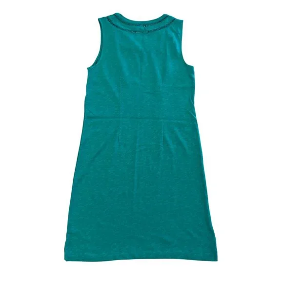TALBOTS 100% Cotton Knit Shift Dress M Green Deep Turquoise Rounded Neck - Picture 2 of 6